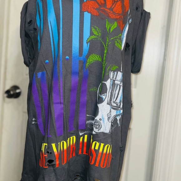 Guns N’ Roses Oversized Distressed Tee \ Grey Graphic T-shirt - Picture 4 of 4